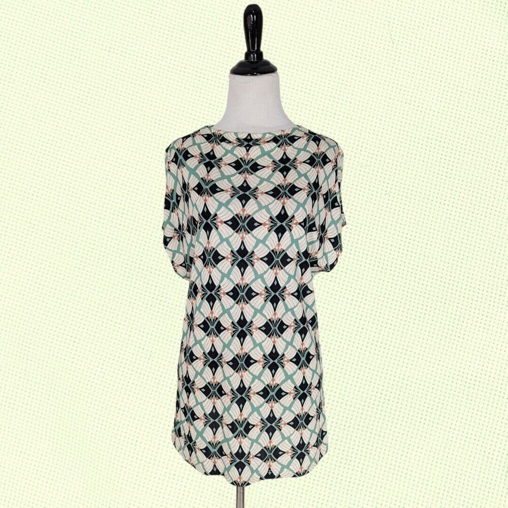 Reiss Top S High Neck Floral Jersey Green White‎ Work Office Occasion Abstract